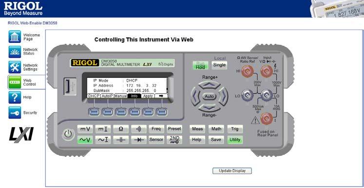 4. Choose Web control, and then an interface will pop up as follows. You can click the buttons to control instrument remotely.