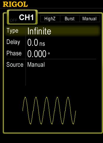 Chapter 7 Burst When Burst is enabled, press Type to select Infinite and the instrument will set the trigger source to Manual automatically. An infinite cycle pulse sketch will appear on the screen.