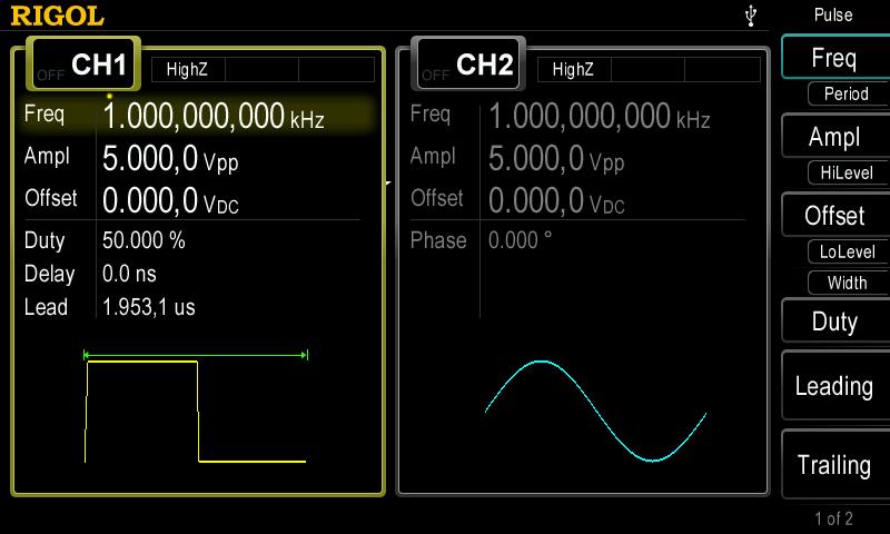 Chapter 2 Basic Waveform Output Basic Waveform Output Example Configure the generator to output a pulse waveform with 1.