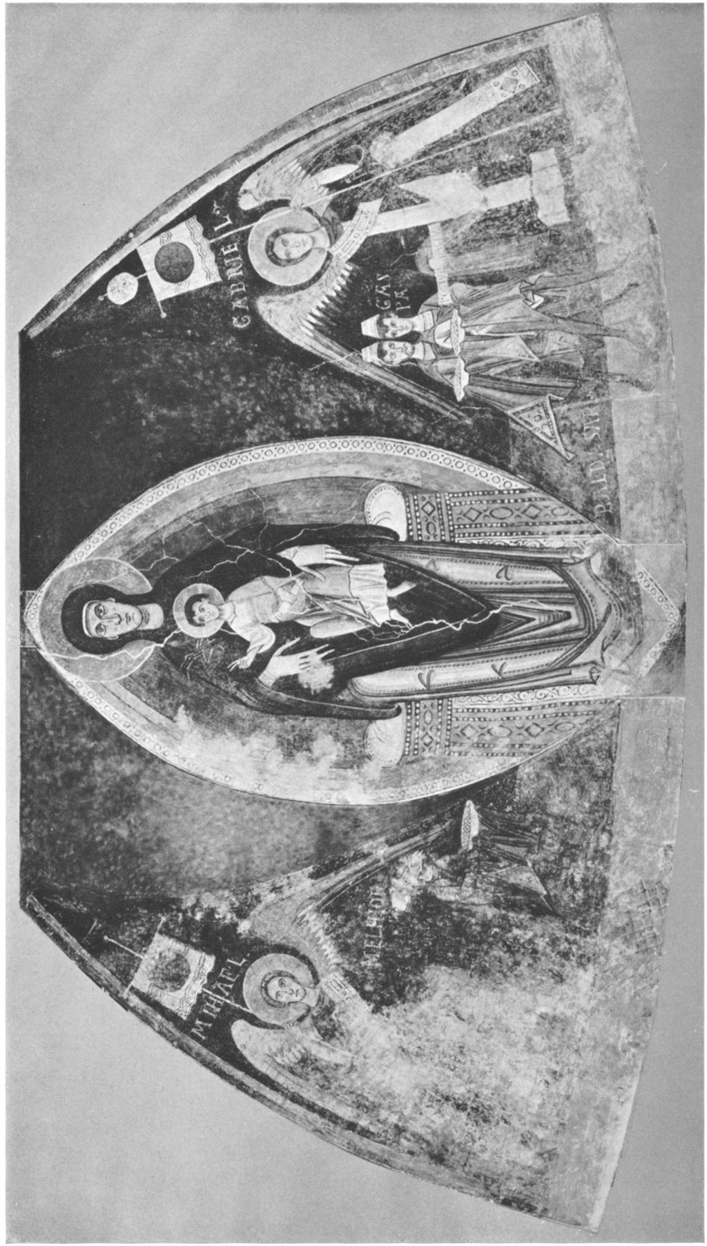 00 CN Fresco of the Virgin and Child enthroned and enclosed in a mandorla, with the Three Kings and the archangels