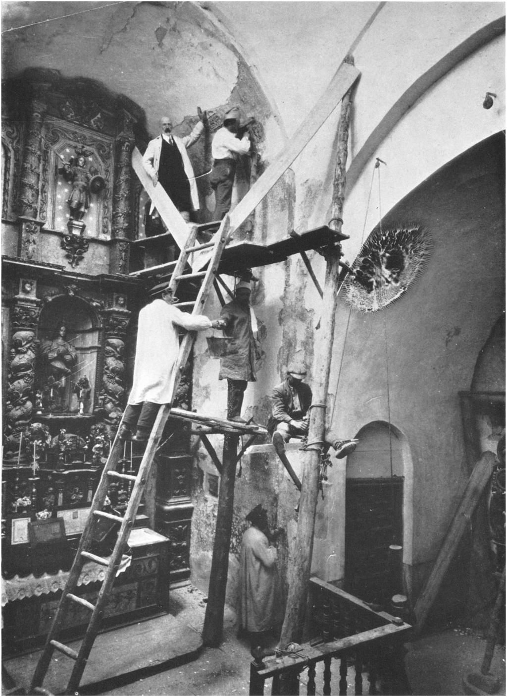 Removing frescoes from a church