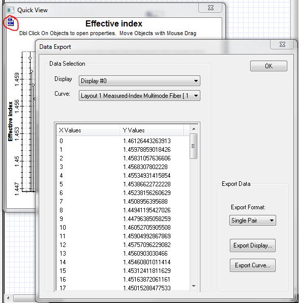 Double clicking the blue tab at the top left corner of the graph and choosing export data allows the creation of a data file with the exact numerical values.