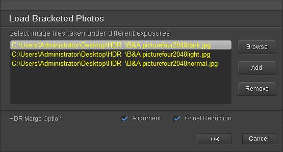 Once you have specified your preferences, click OK to continue. HDR Darkroom 2 will then process the selected photos and merge them into an HDR photo.
