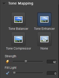 Strength: adjust the local contrast Fill Light: reduce the contrast of a scene and illuminate the parts of an image that are cast in a shadow Tone Compressor: