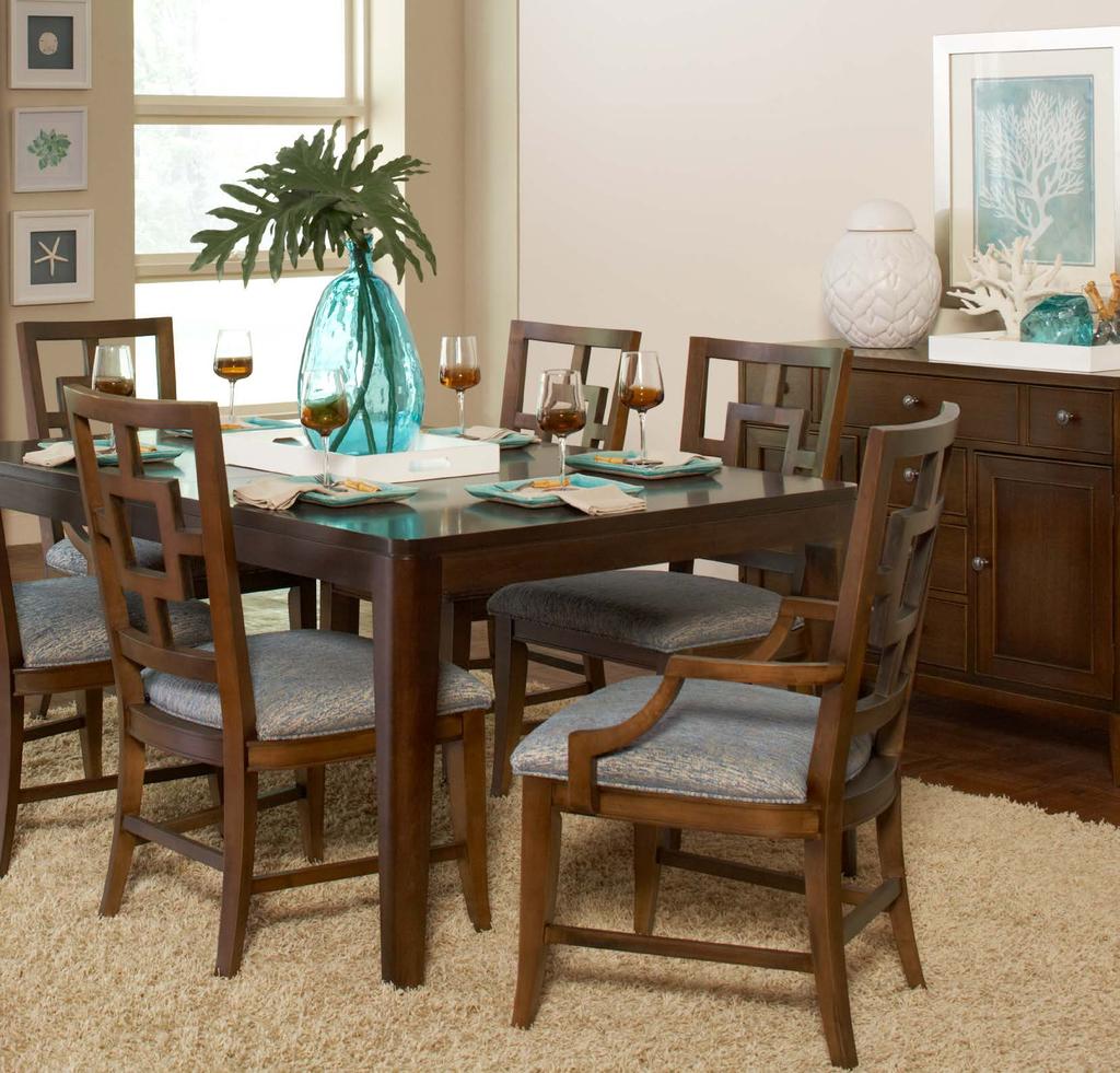 260-660 Rectangular Dining Table, 260-720 Arm Dining Chair, 260-721 Side Dining Chair, 260-550 Serving Cabinet/ Small China Base (Color Scheme Shown: Teal) Glen Cove Dining Room Rooms Available: