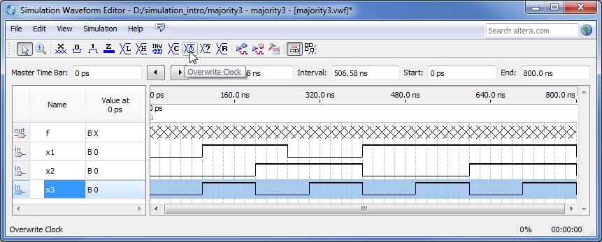 Figure 12. Options available for the Overwrite Clock tool.