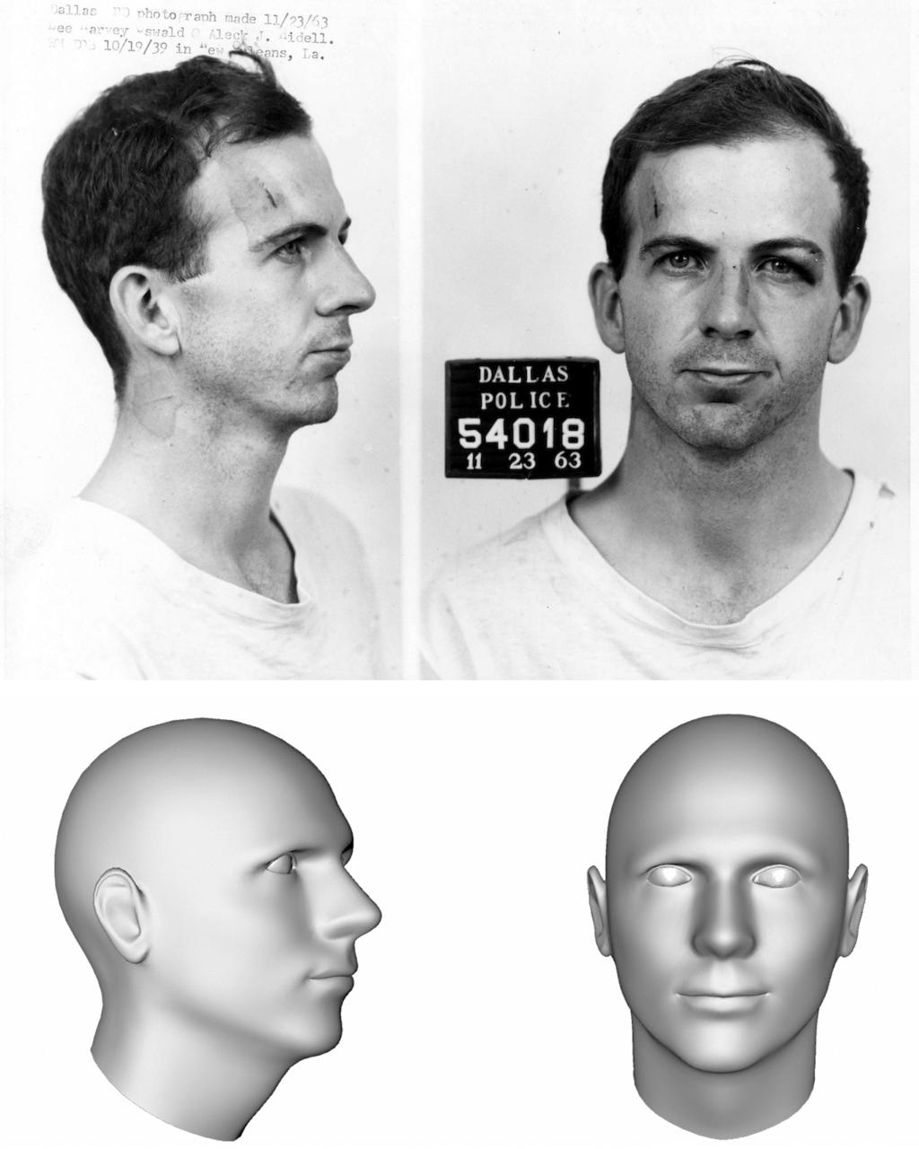 Last but not least 1733 Figure 2. A profile and frontal view of Oswald (top) are used to construct a 3-D model (bottom). Shown in figures 3 and 4 are the rendered 3-D models and the original photo.