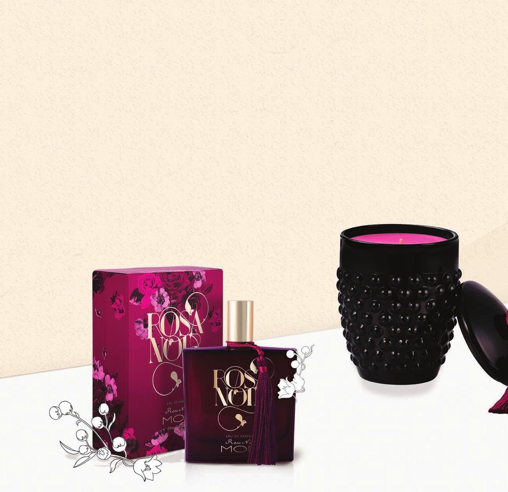 ROSA NOIR Hypnotic rays of Rose, Carnation and Lily of the Valley exude through velvety notes to create a seductive floral fragrance.