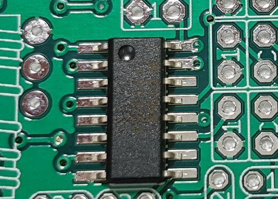 It is quite easy to solder, with a little care, because it is not a really tiny device. The pin spacing is 0.05-inch (1.27mm) which is half the pin spacing of a conventional DIP chip.