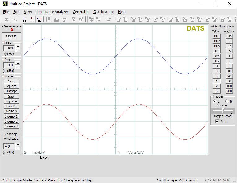 DATS also provides three different digitally synthesized logarithmic sine sweeps from 10 Hz to 20 khz.