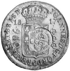 21) Cromford Derbyshire around 4/9 countermark under the obverse of a Brazilian 960 reis of 1817, mint mark R (Rio de Janeiro) (Fig. 15 b).