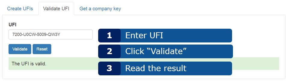 3 Validarea unui UFI Validarea unui UFI se efectuează urmând etapele prezentate în Figura 3-1 Figura 3-1: Validarea unui UFI Indicații: Puteți introduce un UFI cu sau fără cratimă.