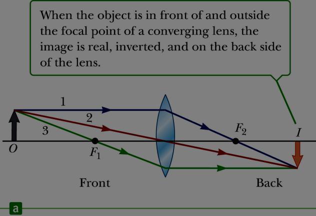 Ray Diagram for Converging Lens, p > f The image is real.