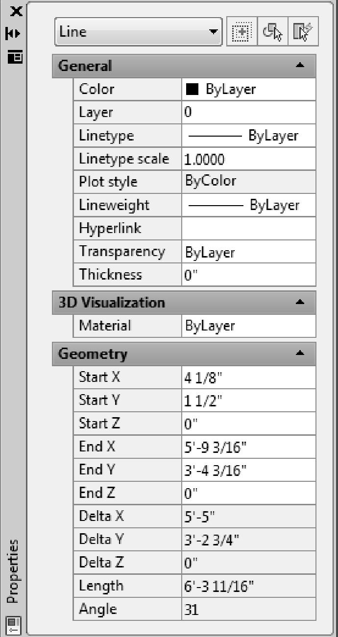 Residential Design Using AutoCAD 2013 You should now see the line s properties. Notice the textbox at the top now indicates what type of object is selected (Figure 2-1.7).