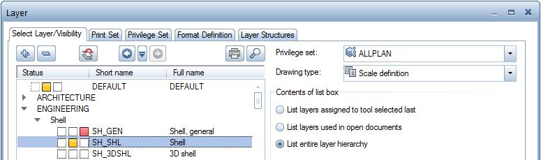 Engineering Tutorial Unit 4: Reinforcement Drawing 125 8 Select the List entire layer hierarchy option and expand the ENGINEERING layer structure.