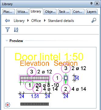 204 Exercise 5: 2D Door Lintel with a 3D Model (Method 2) Allplan 2018 3 Click New group at the bottom of the Library palette, enter Standard details for the name of the new group and press EN- TER