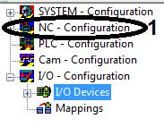 Advanced system characteristics Create NC axis configuration Right-click on NC Configuration (1) in the System Manager.