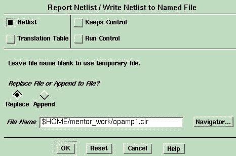 In File Name row, please input $HOME/mentor_work/opamp1.cir. You can use any other name you like for it.