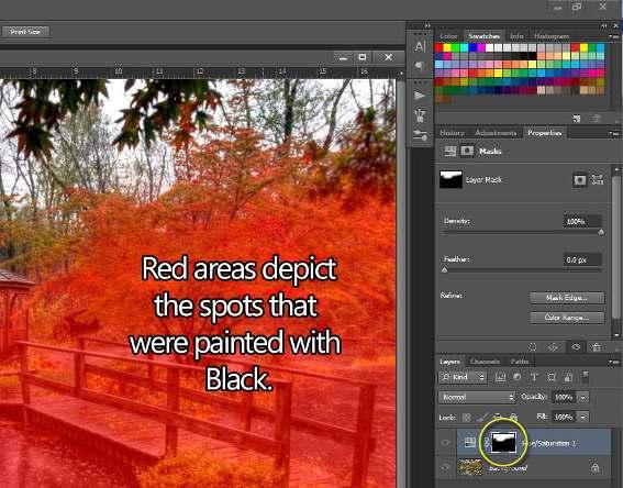 * Click on the white box in the Hue/Saturation layer. This is a layer mask. It is a non-destructive way of erasing the saturation adjustment.