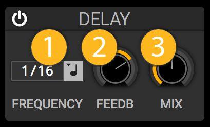 DELAY Delay is essentially an echo efect. It will take the input audio and repeat it while reducing the gain of each consecutive repeat. 1. Delay Frequency How fast the delay line is.