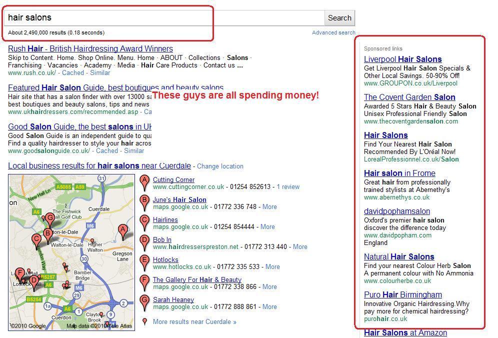 As you can see all of these Local business owners are spending money on Google Adwords.