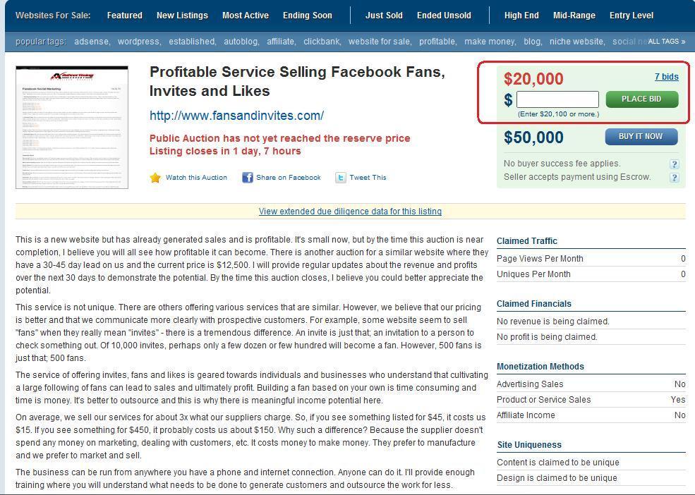 Flipping Fanpages for Profits Did you know that you can also flip fanpages or fanpage services and make even more money? For example, take a look at this listing from Flippa. http://flippa.