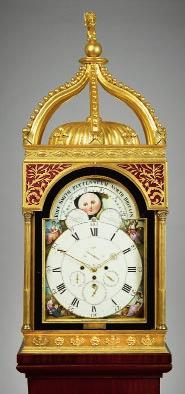 The automaton dial, on the left-hand side, Presented to the Duke of York (later George VI) and Lady shows two processions of figures, the upper one of 15 Elizabeth Bowes-Lyon on the occasion of their