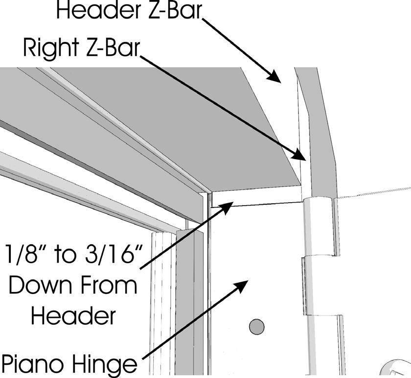 Step 5: Install Side Expander/Piano Hinge Assemblies A: Install Right Side Expander/Piano Hinge Assembly Open the piano hinge and place it against right side Z-Bar Hinge-guide Rail (Fig 5A), down 1/8
