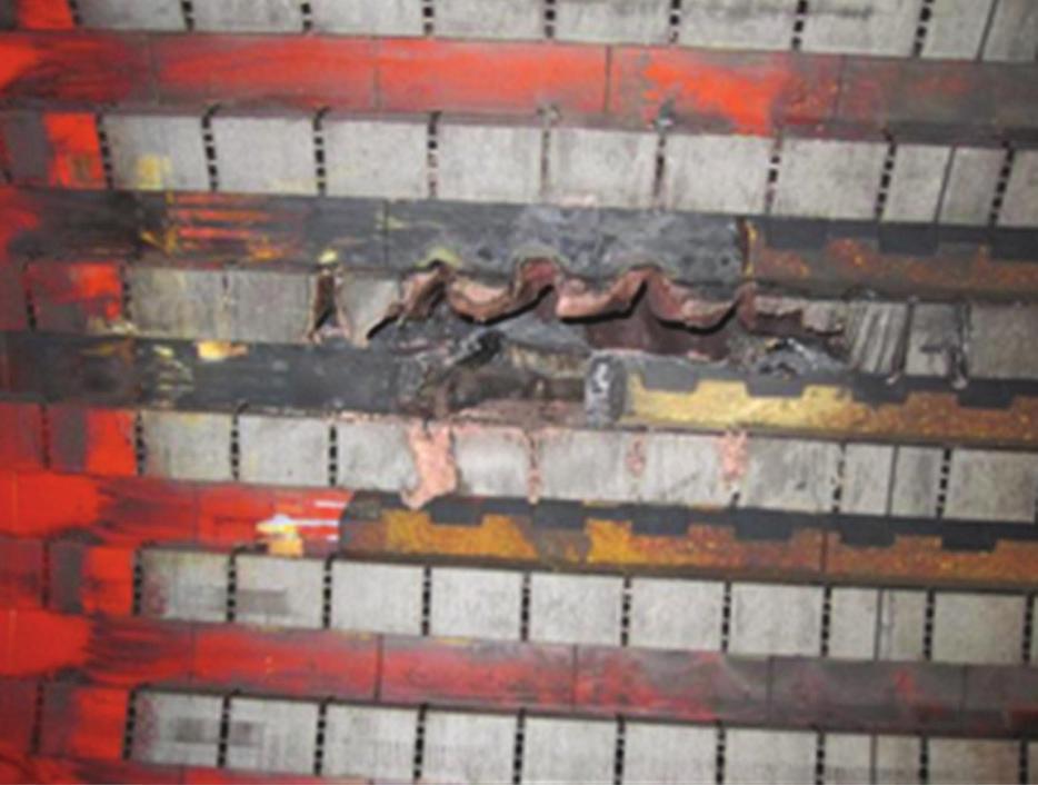 with vibration fracture of bar copper due to gross overheating of the copper core iron melting, failure of a bolted connection failure of a brazed or welded joint failure of a series or phase