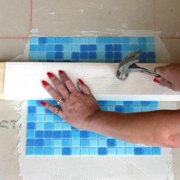 Use a gentle and even pressure with your hands to apply the tiles and ensure contact with the thin
