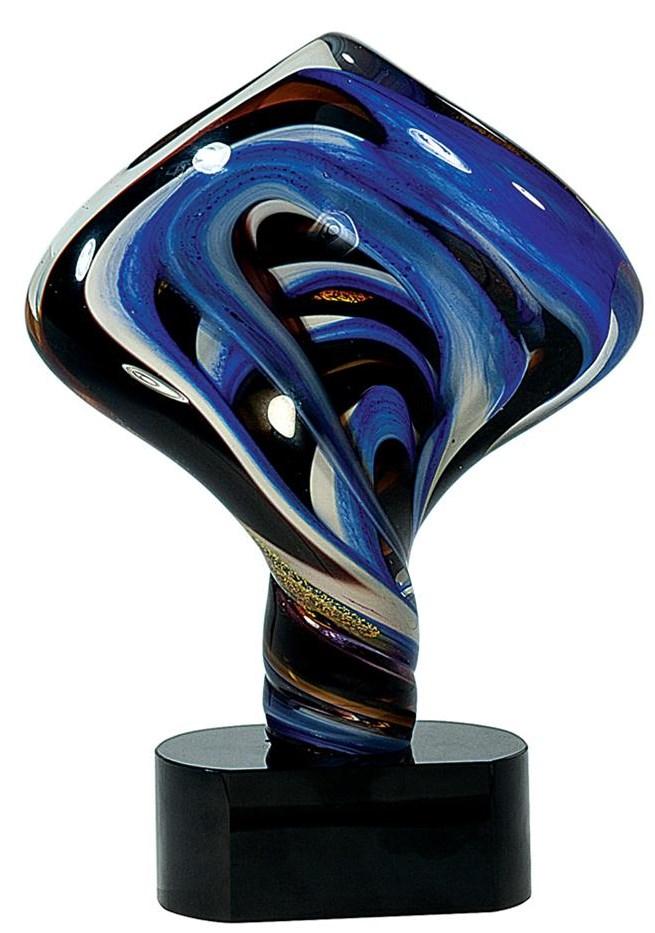 AGS24 9-1/4 Swirl Art Glass Swirl is approximately 7-1/2 tall, and 7-1/4 at the widest point. The black base is 1-1/2 tall. Approx.