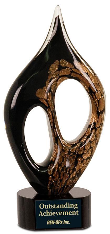 AGS05 10-1/4 Black/Gold Coral Art Glass Height of the Black/Gold Coral Art is 8-1/2 and is approx. 4-3/4 wide at the widest point. The black base size is 3-3/4 W x 3-1/8 D x 1-1/2 T.