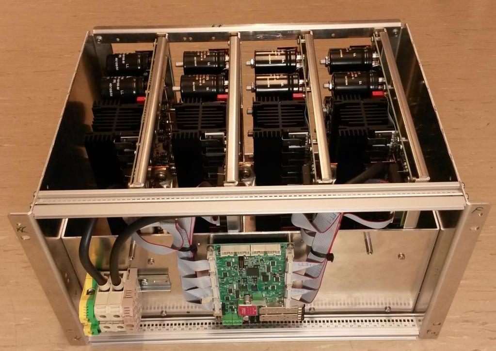 Power cell group module 19" subrack 6U height Group control board 3-4 power cell boards: 6 or 8 halfbridges, 4 fullbridges All connections at