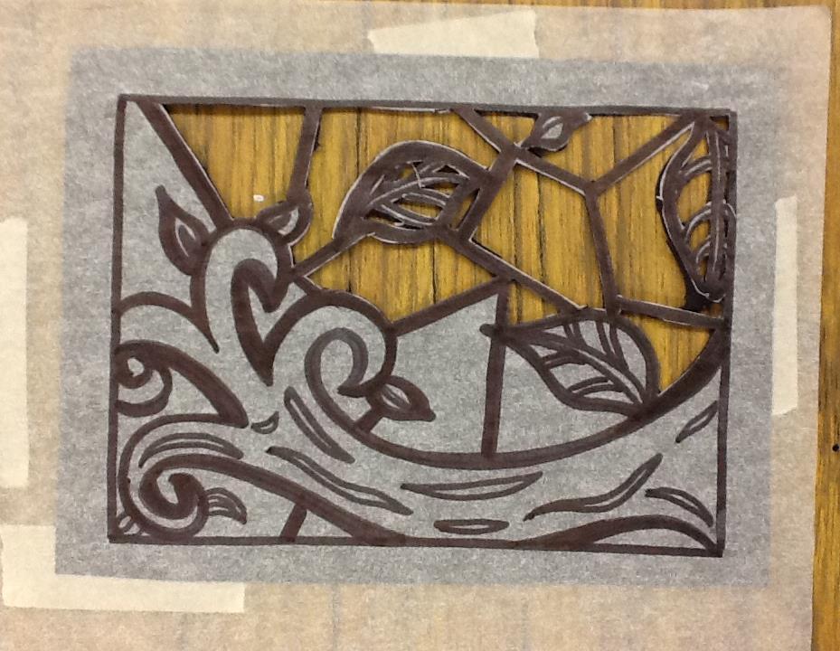 ART NOUVEAU STAINED GLASS STEPS 4. Carefully peel off the sketch paper behind tracing paper and discard. 5. Tape a piece of black construction paper behind your tracing paper design. 6.