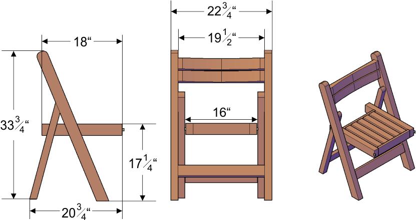 Folding Chair Dimensions: 32" Tall. Seat is 16"H x 23"W x 18"D. Weight: 20 lbs. Boards are fully 2" thick.