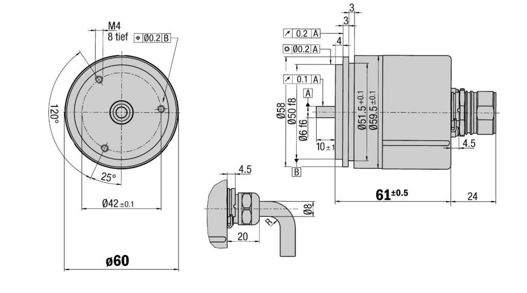 40 mm General tolerances according to DIN ISO 278-mk Dimensional drawing servo flange axial R = bending radius min.