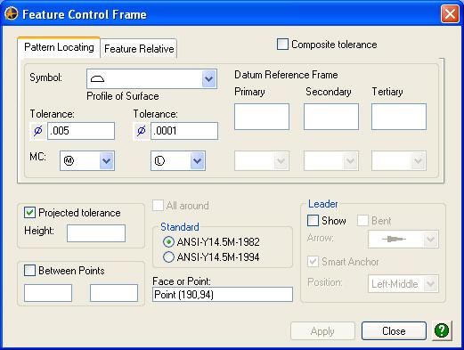 To create a feature control frame: 1. In any type of workspace, from the Insert menu select Annotation > Feature Control Frame.