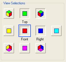 3. In the View Selections area select the views that you want to insert into the drawing. The default views are Front, Top, and Right. To add or remove a view, click the view's corresponding button.