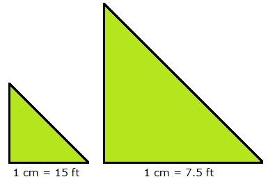 Above are two different models of the same triangular-shaped garden. If the height of the model on the left is 15 cm, what is the height of the model on the right? A. 30 cm B. 17 cm C. 20 cm D. 22.