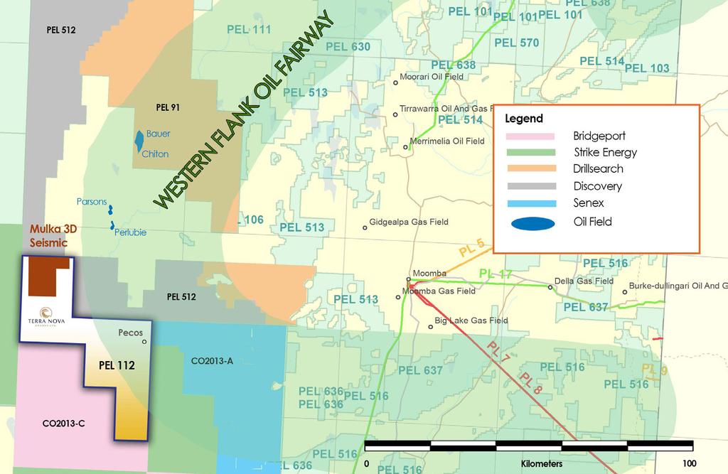 PEL 112 LOCATION Targets on the license are similar geologically to the producing Butlers, Perlubie and Parsons oil fields located to the north 3D SEISMIC 127 sq km of 3D seismic was acquired in