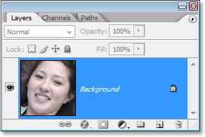 The Layers palette in Photoshop showing the original image on the Background layer. It can't be stressed enough how important it is to leave the original image information untouched.