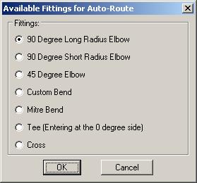 3D-26 3D DESIGN TUTORIAL Auto-Route the Bypass Pick Auto-Route from the 3D Design menu. In the Available Fittings for Auto-Route dialog box, choose the 90 Degree Long Radius Elbow and click OK.