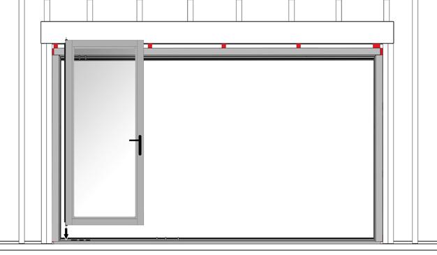 Section 4: Installing the Swing Door 10 1. Align the bottom pin of the swing door with the swing door pivot pin hole in the bottom track. 2.