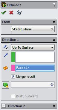 Select a Vertex Up To Vertex Condition E Using the Up To Surface option: Select a