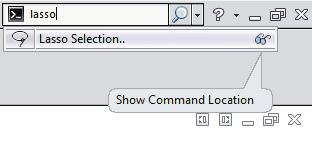 1. Search Commands in Feature Mode: - The example below shows how you might use Search Commands to find and run the Lasso Selection command in the Feature Mode.