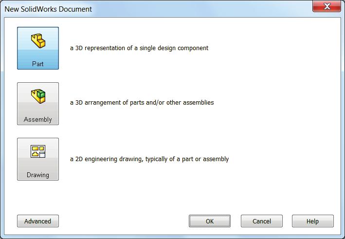 - Select the Part template from either the Templates