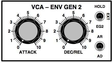 Grp A Synthesizer Manuale Utente Section VCA ENV GEN Hosts Voltage Controlled Amplifier VCA and dedicated Envelope Generator ENV GEN.