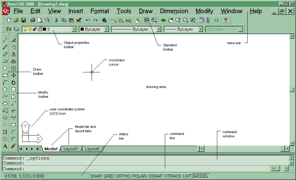 Understanding the Graphical User Interface When you start AutoCAD, the AutoCAD window opens. The window is your design work space.