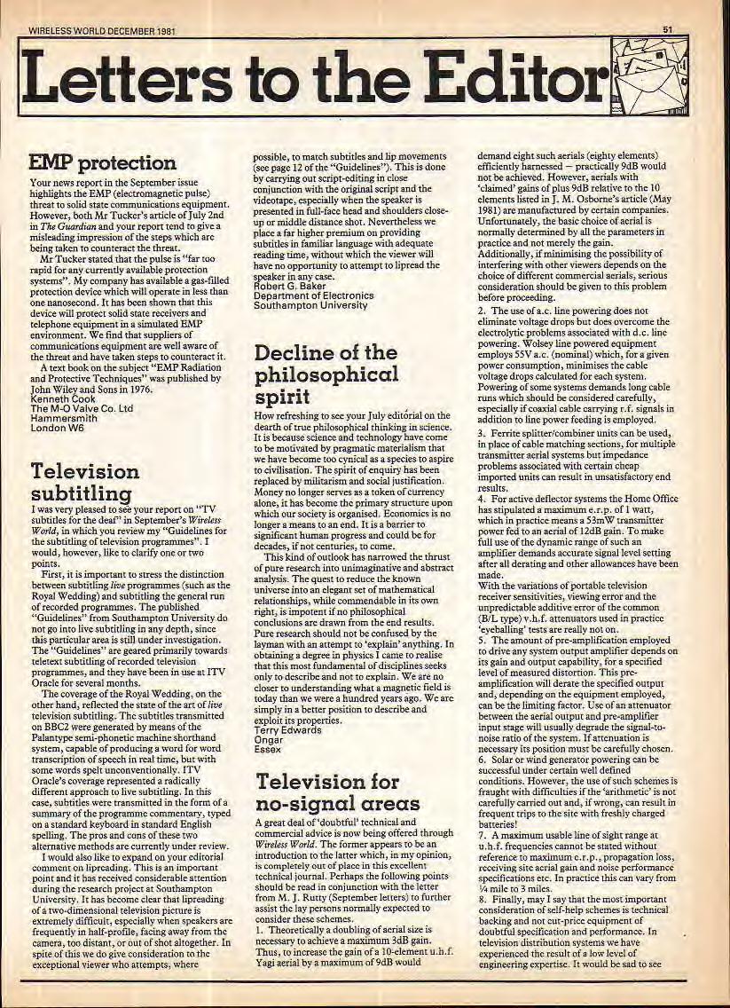 WRE LESS WORLD DECEMBER 98 5 Letters to the Editor EMP protection Your news report in the September issue highlights the EMP (electromagnetic pulse) threat to solid state communications equipment