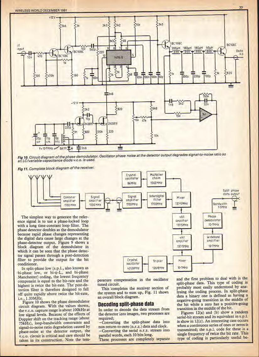 WRELESS WORLD DECEMBER 98 77 f= 07MHz Fig 0 Circuit diagram of the phase demodulator Oscillator phase noise at the detector output degrades signal-,o-noisa ratio so an LC/variable-capacitance diode